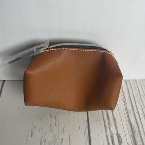 Estée Lauder Brown Faux Leather Cosmetic Bag Small Travel Makeup Pouch Zippered